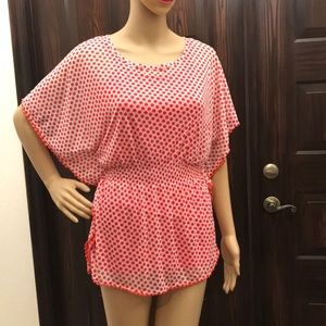Polkadot  blouse attached camisole coral color